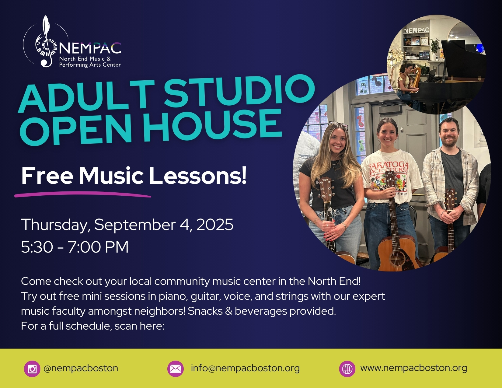 website version, no QR code NEMPAC Adult open studio free music lessons Boston